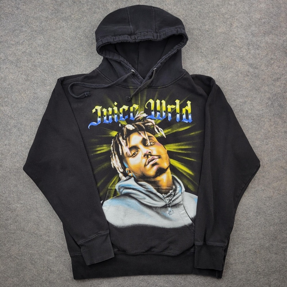 Juice Wrld Hoodie Mens‎ Medium Black Fleece Pullover Sweatshirt Graphic Rapper